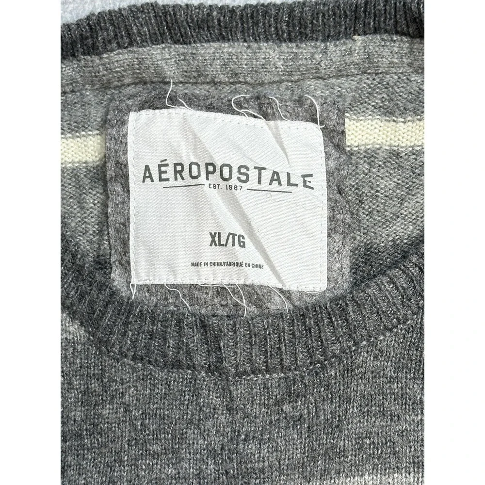 Aeropostale Sweater Mens XL Striped Grey Charcoal Wool Blend A87 Crewneck